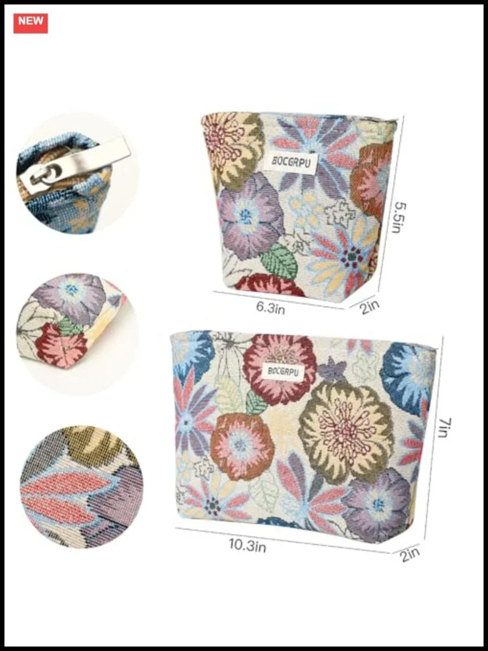 2pc Makeup Bag Set with Zipper Travel Toiletry Organizer Pouch Purse Women